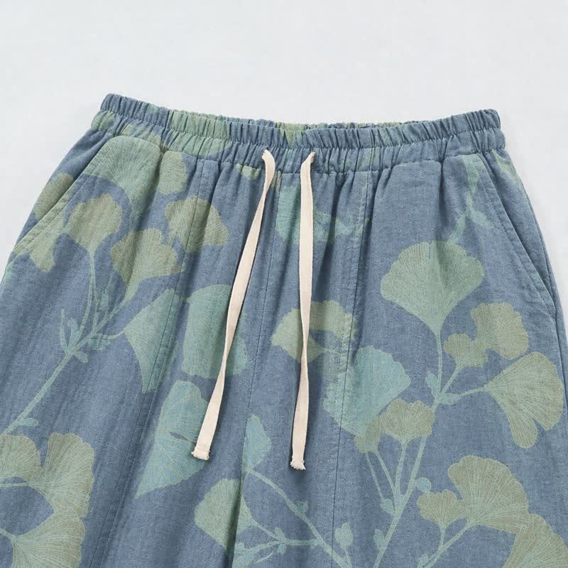 Pantaloni da casa in cotone con foglie di ginkgo in stile retrò botanico - image 2