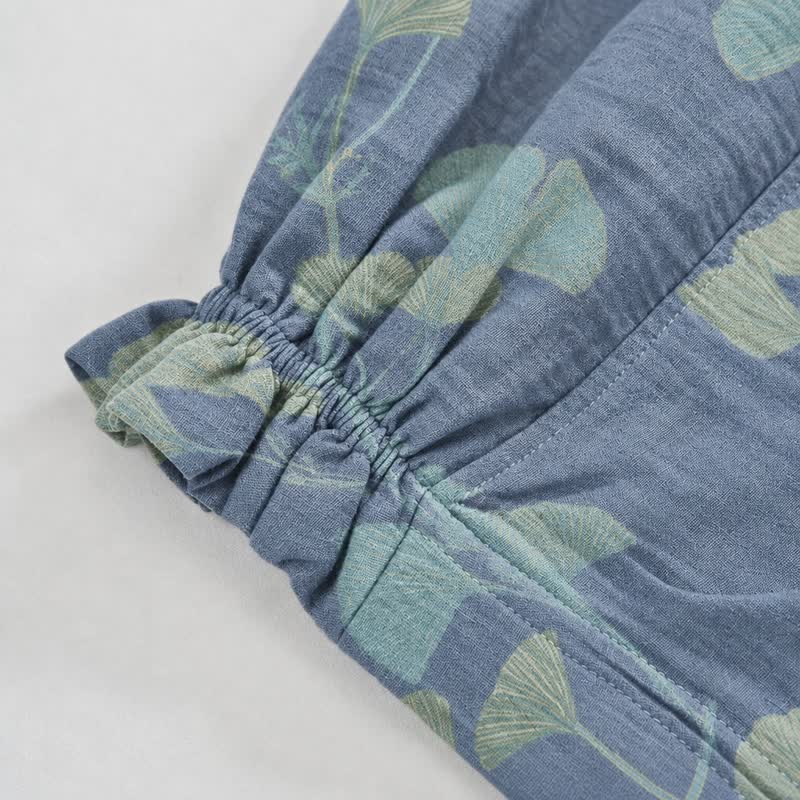 Pantaloni da casa in cotone con foglie di ginkgo in stile retrò botanico - image 3