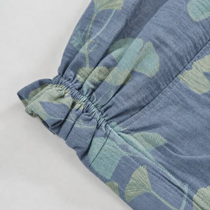Pantaloni da casa in cotone con foglie di ginkgo in stile retrò botanico - image 3