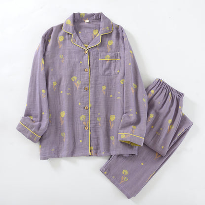 Completo da casa in cotone con profili a fantasia floreale - Viola - 2XL - image 13