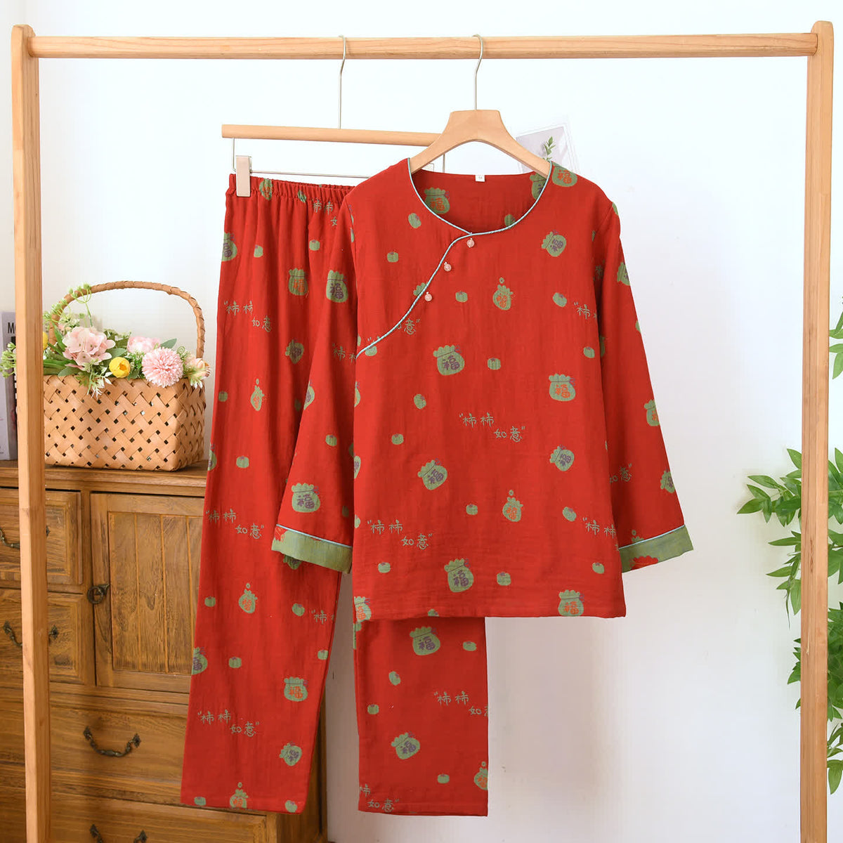 Set da salotto vintage in cotone rosso festivo - Rosso - Collo tondo - XL - image 0