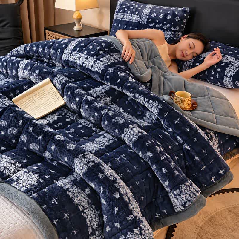 Soffice coperta trapuntata con fiocchi di neve blu - image 3