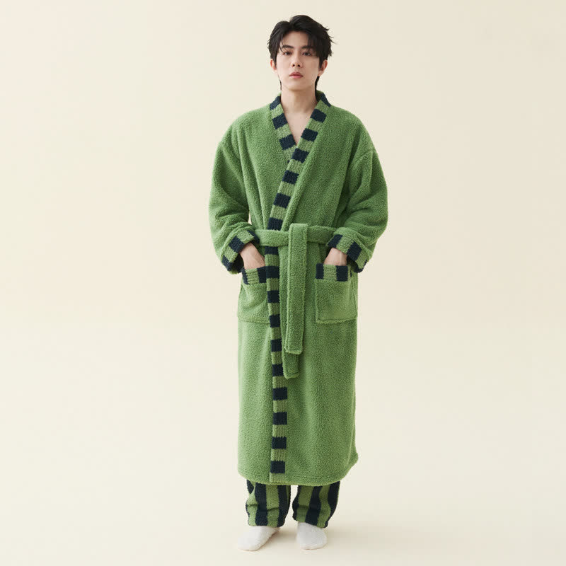 Accappatoio in morbido pile con finiture a contrasto. - Verde avocado - Accappatoio con pantaloni - Uomo 2XL - image 3