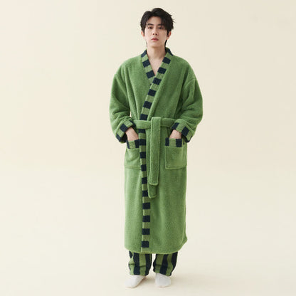 Accappatoio in morbido pile con finiture a contrasto. - Verde avocado - Accappatoio con pantaloni - Uomo 2XL - image 3