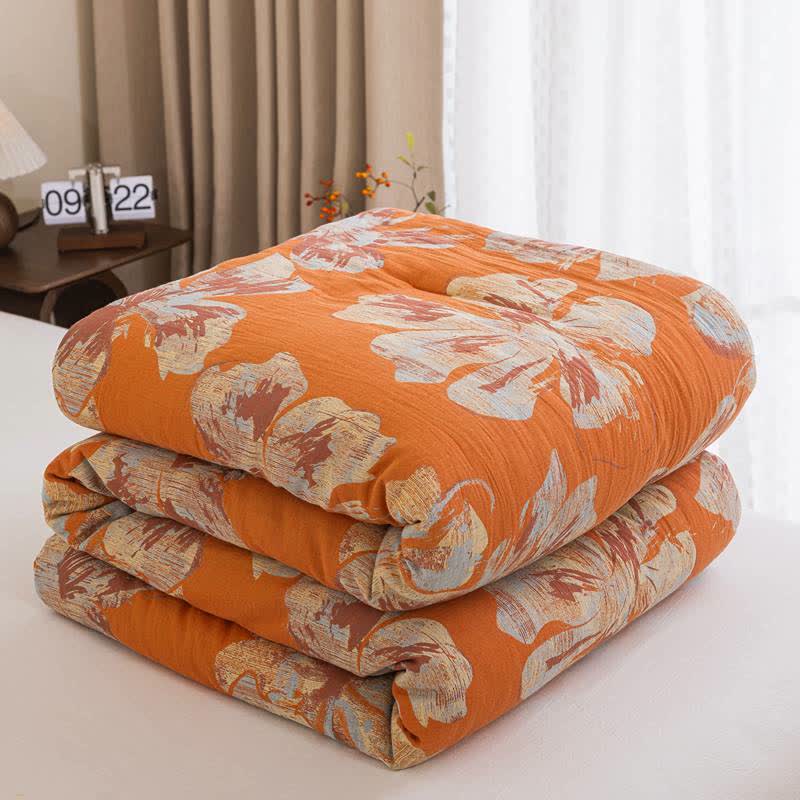 Trapunta reversibile in cotone con fiori arancioni e blu - Arancione e blu - Trapunta Primavera e Autunno - Matrimoniale Grande - image 10