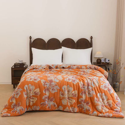 Trapunta reversibile in cotone con fiori arancioni e blu - image 13