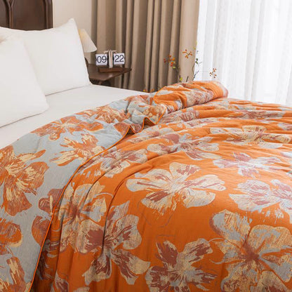 Trapunta reversibile in cotone con fiori arancioni e blu - image 15