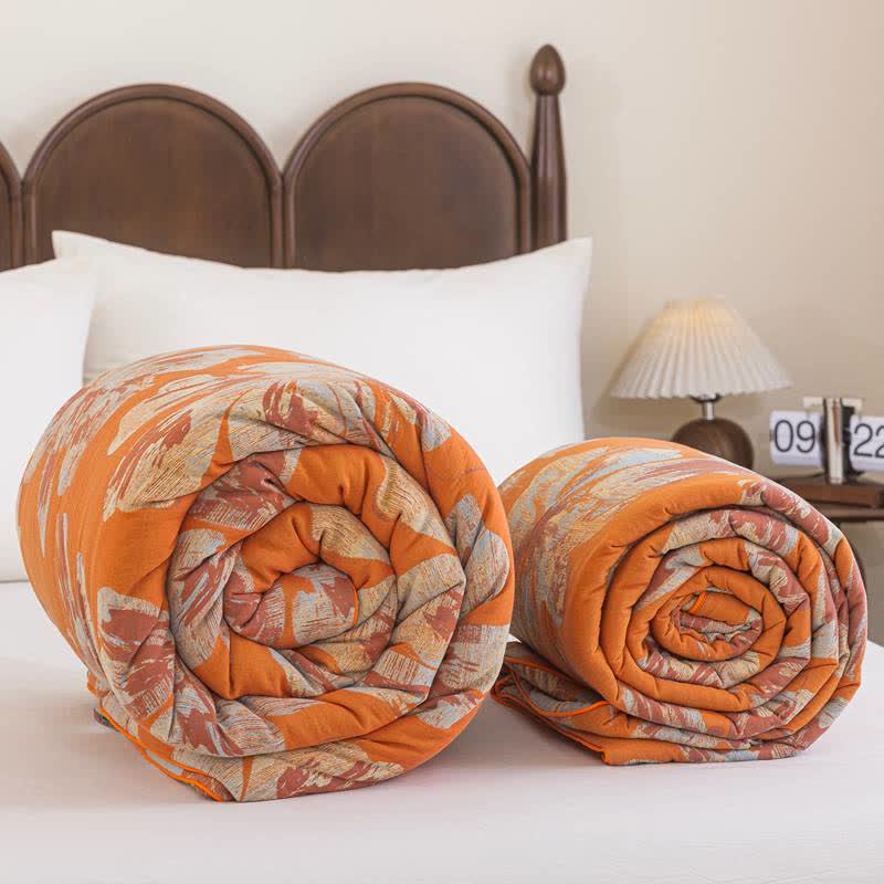 Trapunta reversibile in cotone con fiori arancioni e blu - image 11