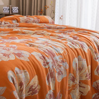 Trapunta reversibile in cotone con fiori arancioni e blu - image 16