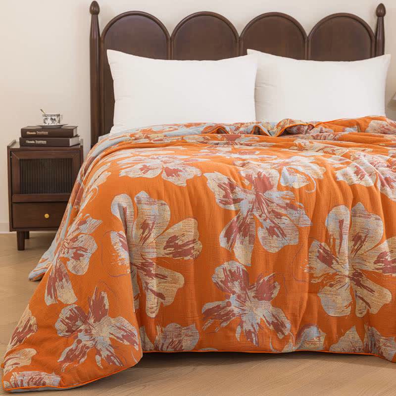 Trapunta reversibile in cotone con fiori arancioni e blu - image 12