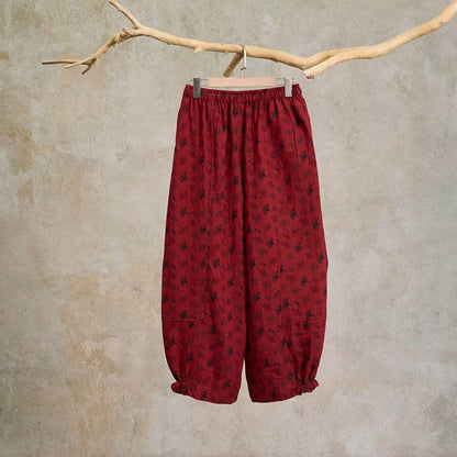 Pantaloni harem vintage in cotone con foglie di ginkgo - image 1