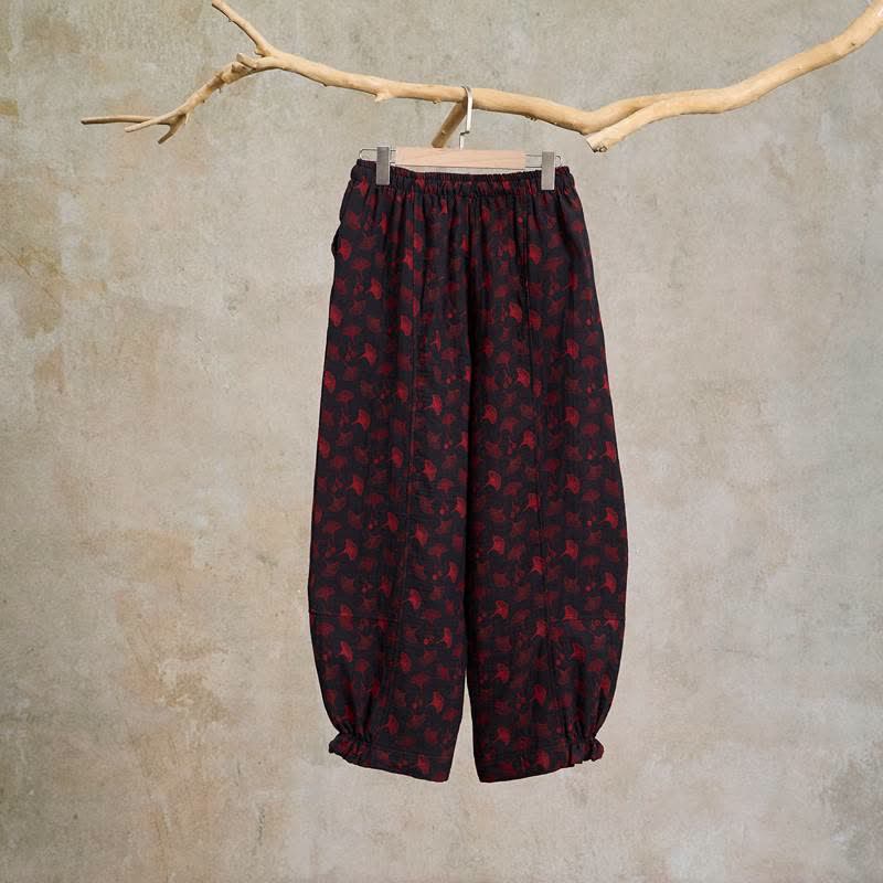 Pantaloni harem vintage in cotone con foglie di ginkgo - image 10