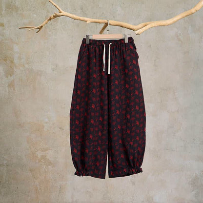 Pantaloni harem vintage in cotone con foglie di ginkgo - Nero - 2XL - image 9