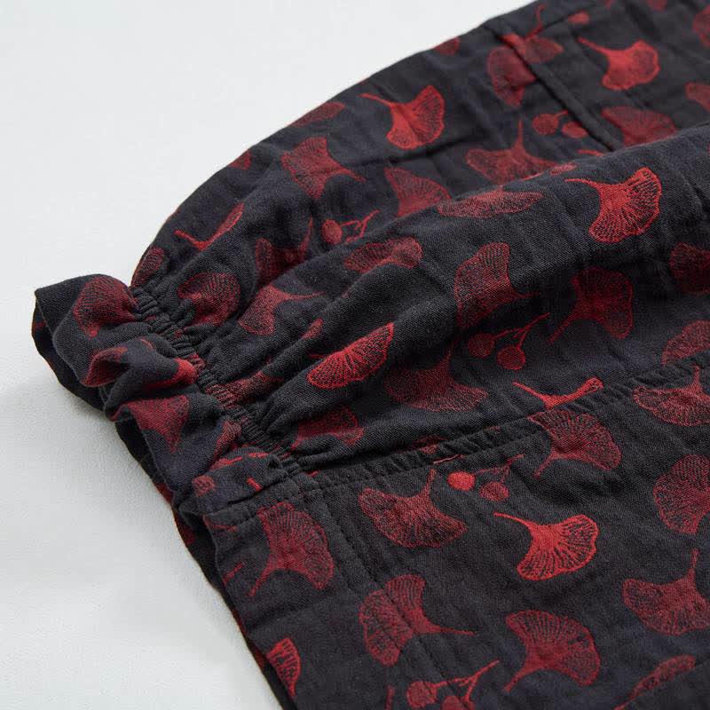 Pantaloni harem vintage in cotone con foglie di ginkgo - image 13