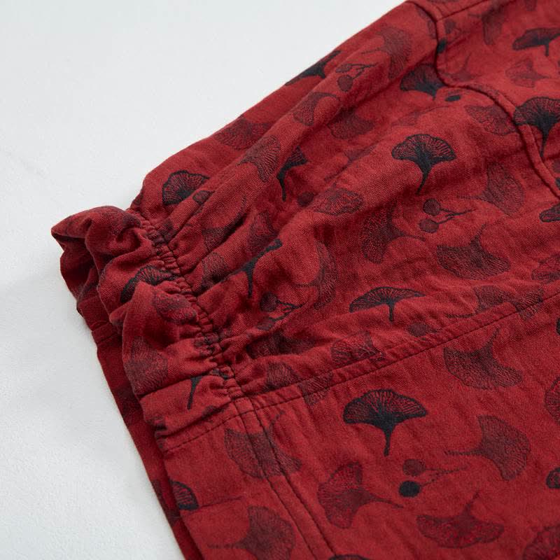 Pantaloni harem vintage in cotone con foglie di ginkgo - image 5
