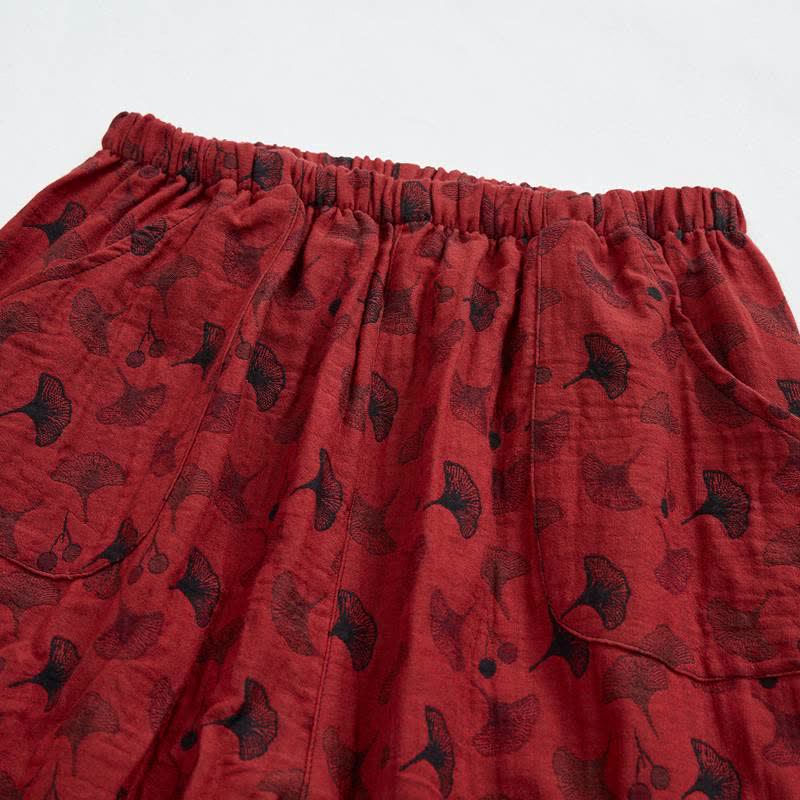 Pantaloni harem vintage in cotone con foglie di ginkgo - image 3