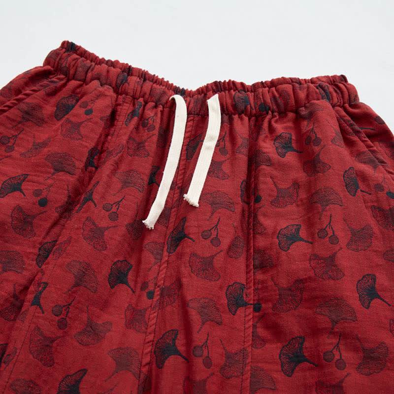 Pantaloni harem vintage in cotone con foglie di ginkgo - image 2