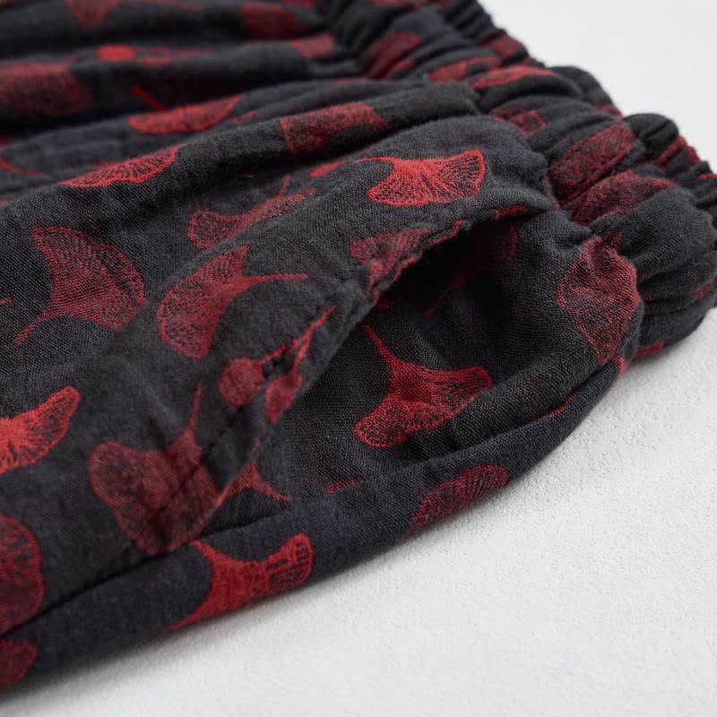 Pantaloni harem vintage in cotone con foglie di ginkgo - image 12