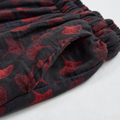 Pantaloni harem vintage in cotone con foglie di ginkgo - image 12