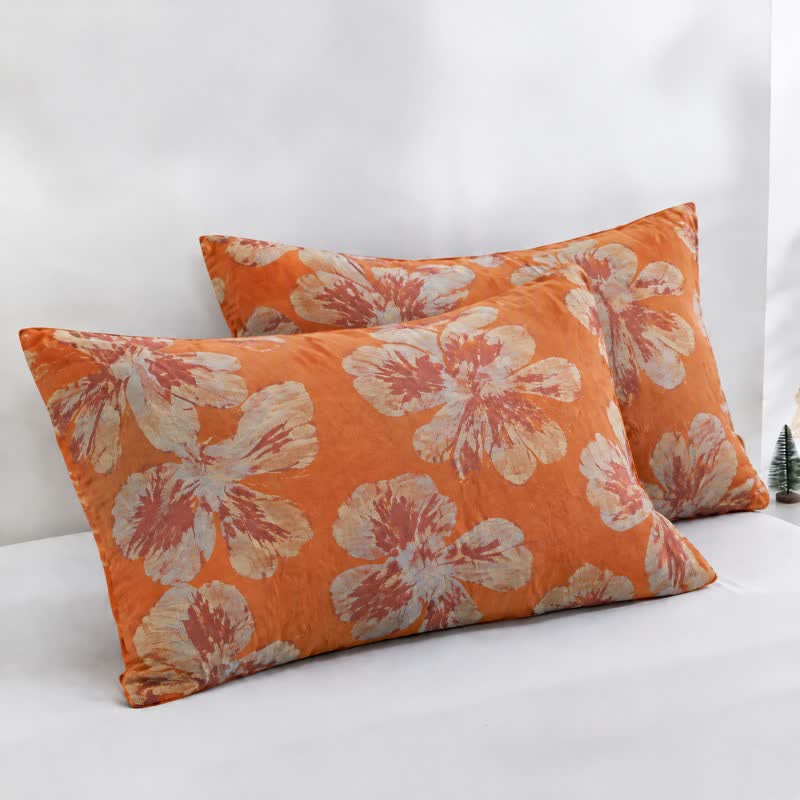 Trapunta reversibile in cotone con fiori arancioni e blu - Arancione e blu - 2 federe - 50cm x 50cm x 37" - image 19