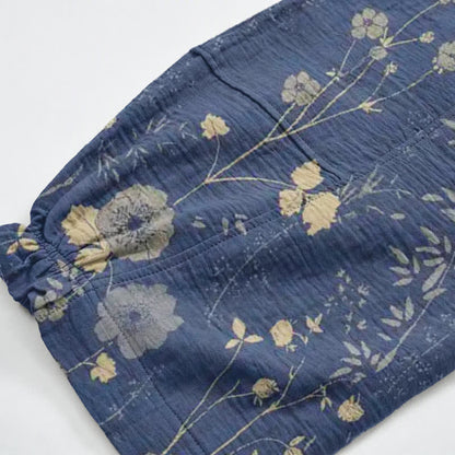 Pantaloni da casa in cotone a trama grossa color blu navy con fiori selvatici - image 10