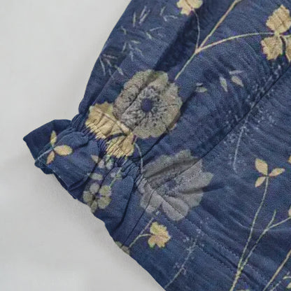 Pantaloni da casa in cotone a trama grossa color blu navy con fiori selvatici - image 9
