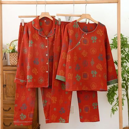 Set pigiama cinese in cotone rosso con motivo fu. - image 0