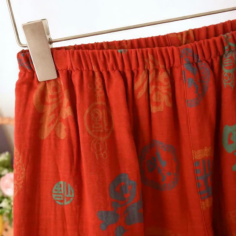 Set pigiama cinese in cotone rosso con motivo fu. - image 11