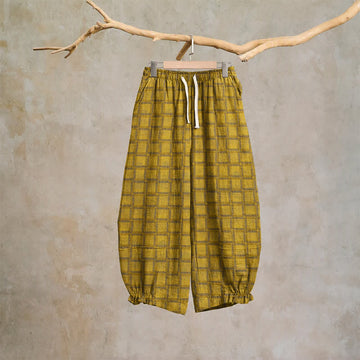 Pantaloni harem in garza di cotone a quadri gialli - Giallo - XL - image 0