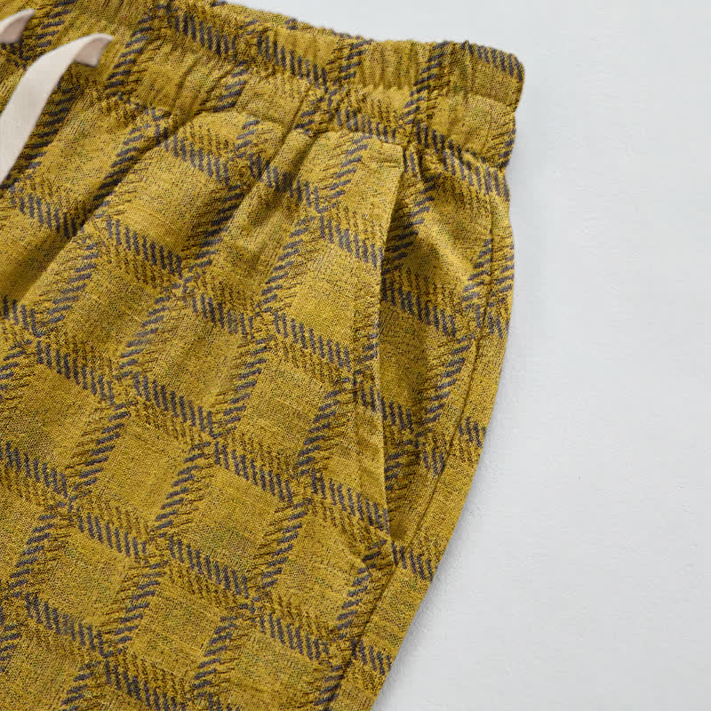Pantaloni harem in garza di cotone a quadri gialli - image 3