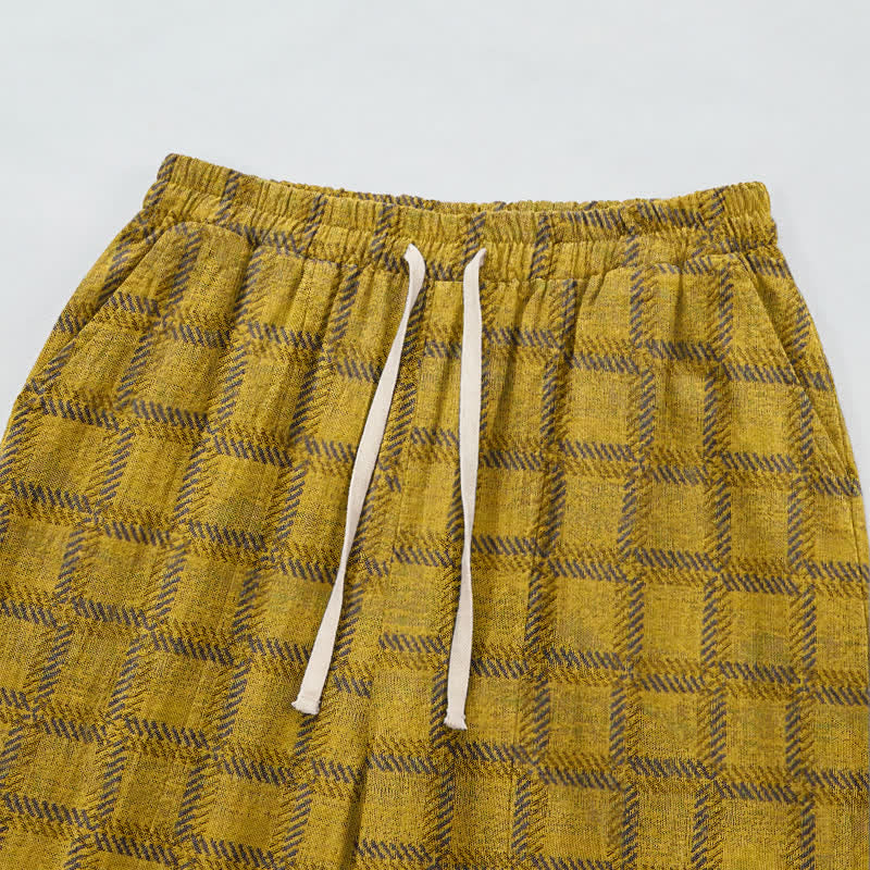Pantaloni harem in garza di cotone a quadri gialli - image 2