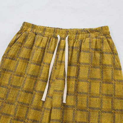 Pantaloni harem in garza di cotone a quadri gialli - image 2