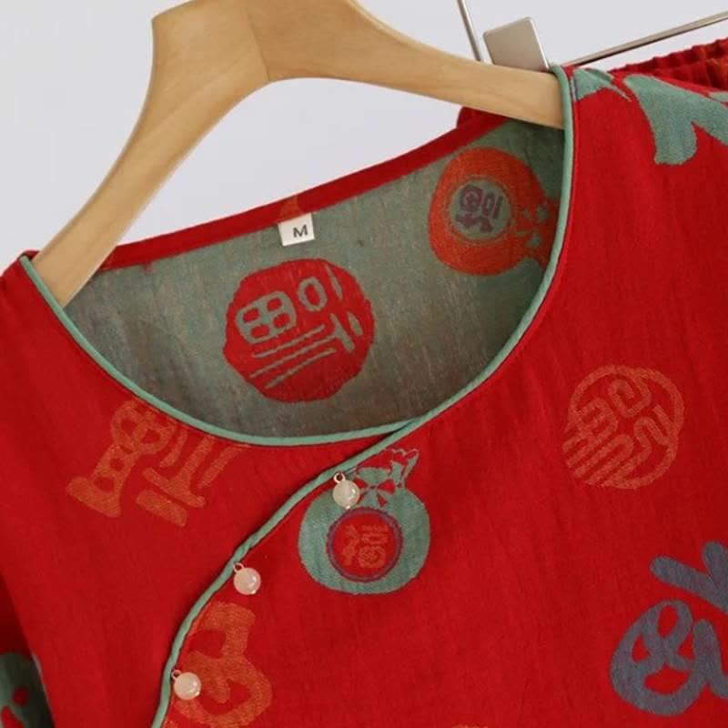Completo pigiama di coppia in garza di cotone rosso festivo - image 3