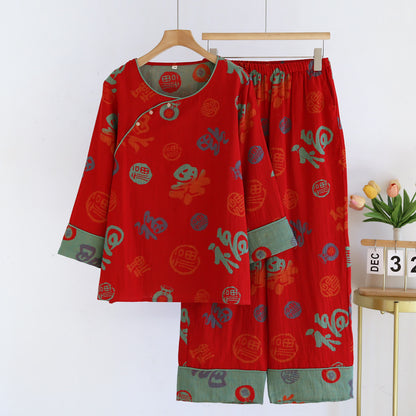 Completo pigiama di coppia in garza di cotone rosso festivo - Rosso - Donna 2XL - image 2