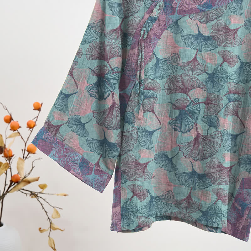 Set pigiama in stile cinese con foglie di ginkgo - image 3