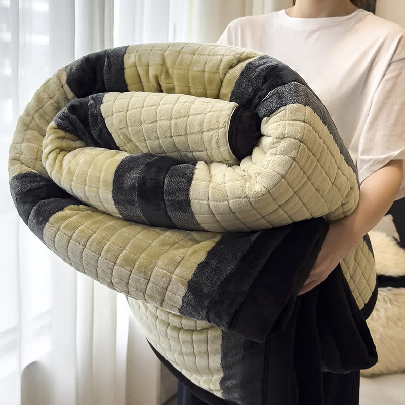 Morbida coperta con motivo a righe geometriche a griglia. - Verde - 79" x 91" - image 42