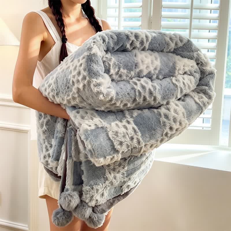 Coperta reversibile a griglia a scacchi - Blu - 79" x 91" - image 26