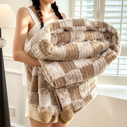 Coperta reversibile moderna con motivo a griglia a blocchi, accogliente e confortevole. - Caffè - 79" x 91" - image 0