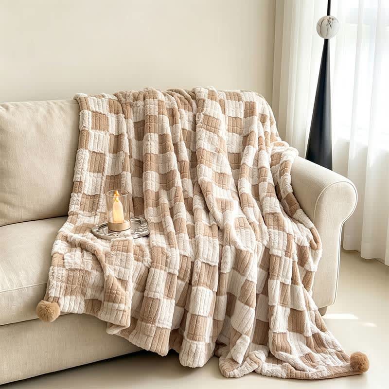 Coperta reversibile moderna con motivo a griglia a blocchi, accogliente e confortevole. - image 5