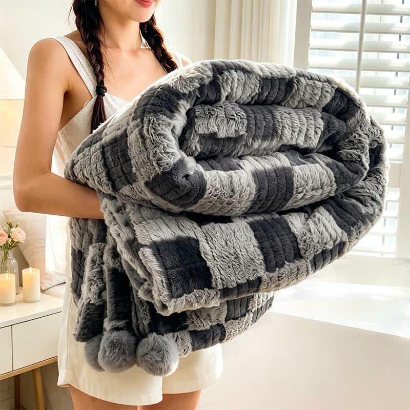 Coperta reversibile moderna con motivo a griglia a blocchi, accogliente e confortevole. - Grigio - 79" x 91" - image 17