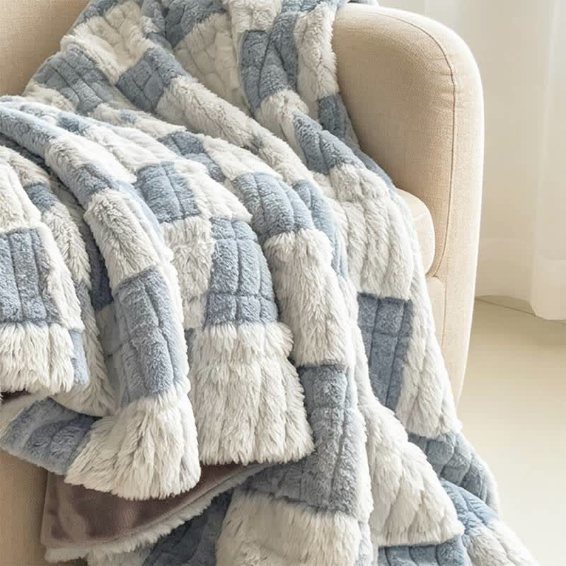 Coperta reversibile moderna con motivo a griglia a blocchi, accogliente e confortevole. - image 30