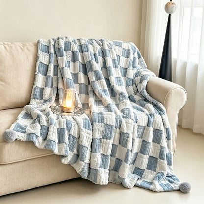 Coperta reversibile moderna con motivo a griglia a blocchi, accogliente e confortevole. - image 29