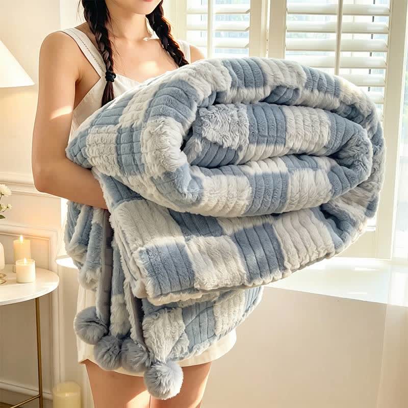 Coperta reversibile moderna con motivo a griglia a blocchi, accogliente e confortevole. - Blu - 79" x 91" - image 25