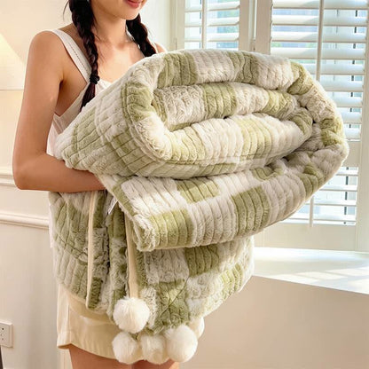 Coperta reversibile moderna con motivo a griglia a blocchi, accogliente e confortevole. - Verde - 79" x 91" - image 34
