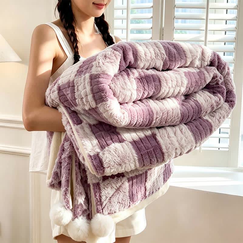 Coperta reversibile moderna con motivo a griglia a blocchi, accogliente e confortevole. - Viola - 79" x 91" - image 42