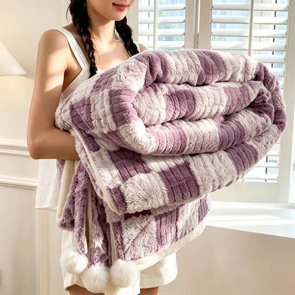 Coperta reversibile moderna con motivo a griglia a blocchi, accogliente e confortevole. - Viola - 79" x 91" - image 42
