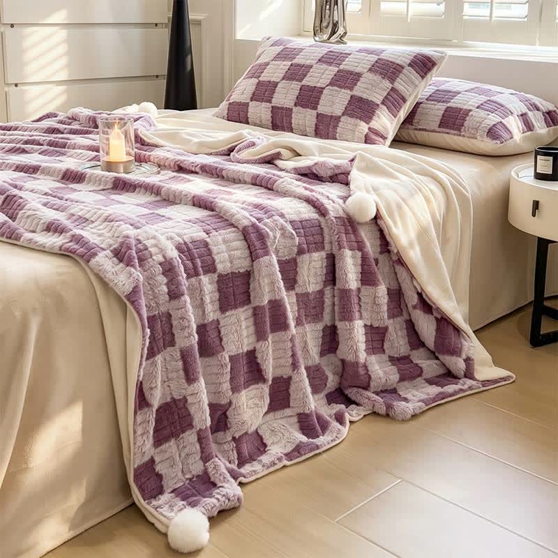 Coperta reversibile moderna con motivo a griglia a blocchi, accogliente e confortevole. - image 43