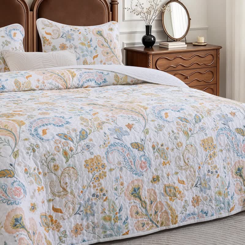 Set di trapunte in cotone con motivo floreale multicolore in stile country - image 2