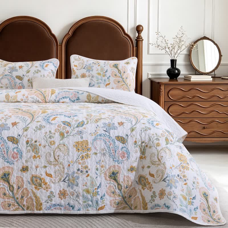Set di trapunte in cotone con motivo floreale multicolore in stile country - image 1