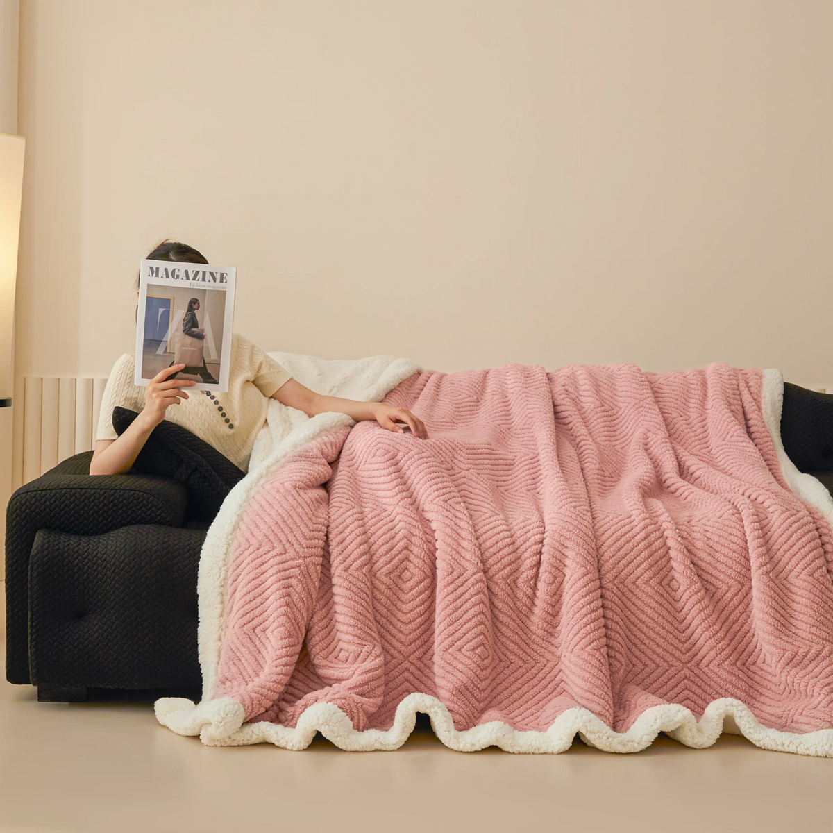 Coperta in sherpa con trama a rombi - image 19